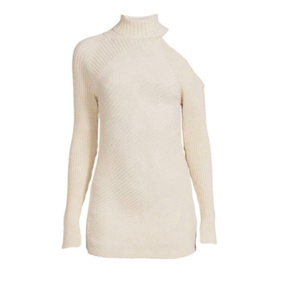 Hudson Los Angeles Ribbed Turtleneck Cut Out Shoulder Sweater Sz S New